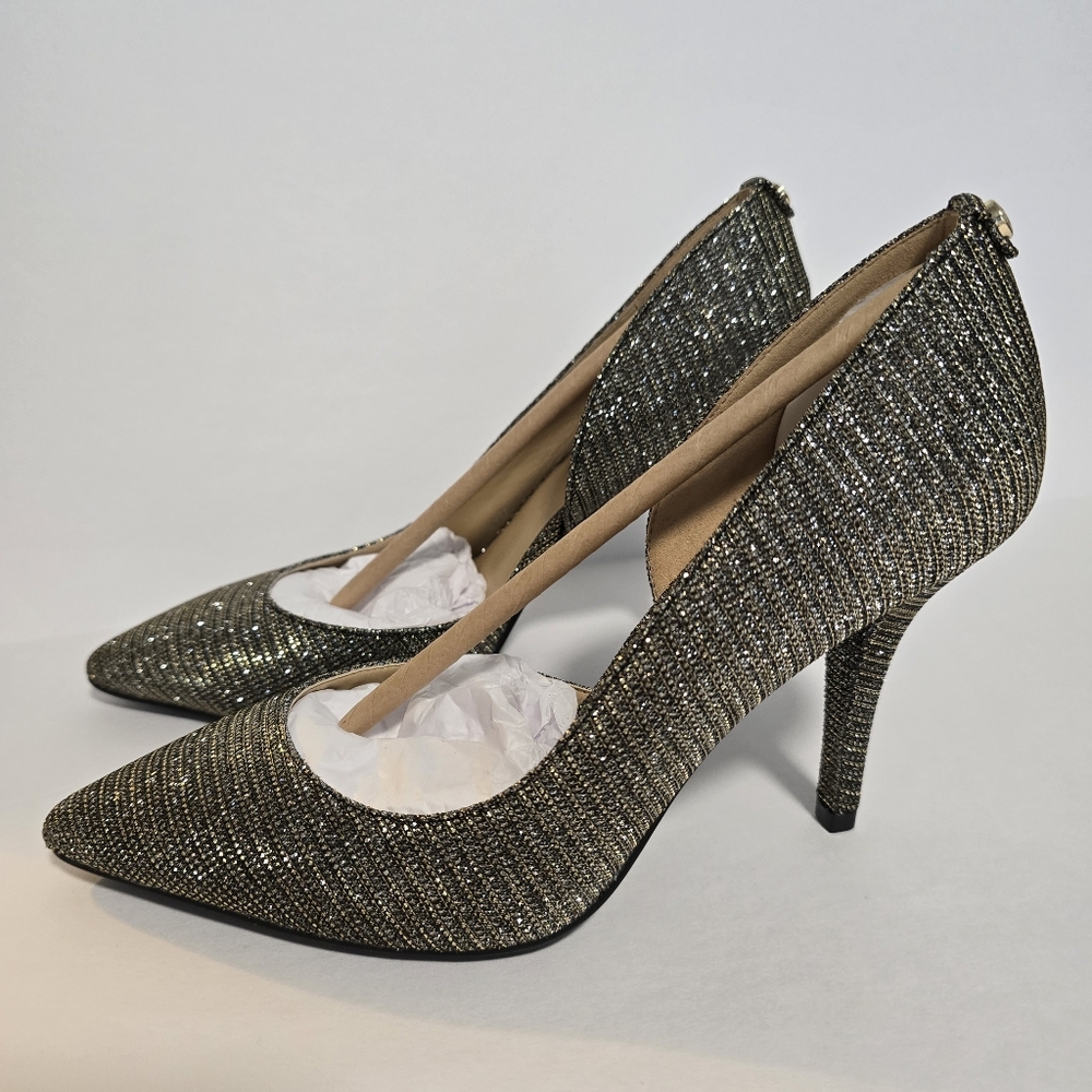 New Michael Kors Nathalie Flex High Pump Black Gold Glitter Mesh, Size 7.5M - Picture 6 of 17